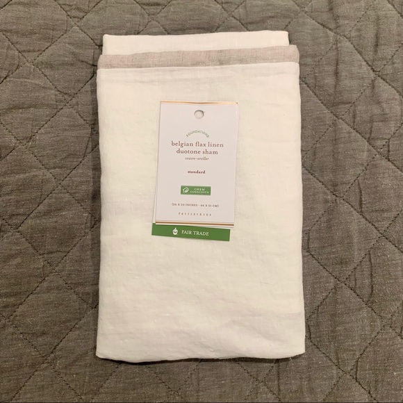 Two Pottery Barn Belgian Flax Linen Contrast standard shams - Picture 2 of 8
